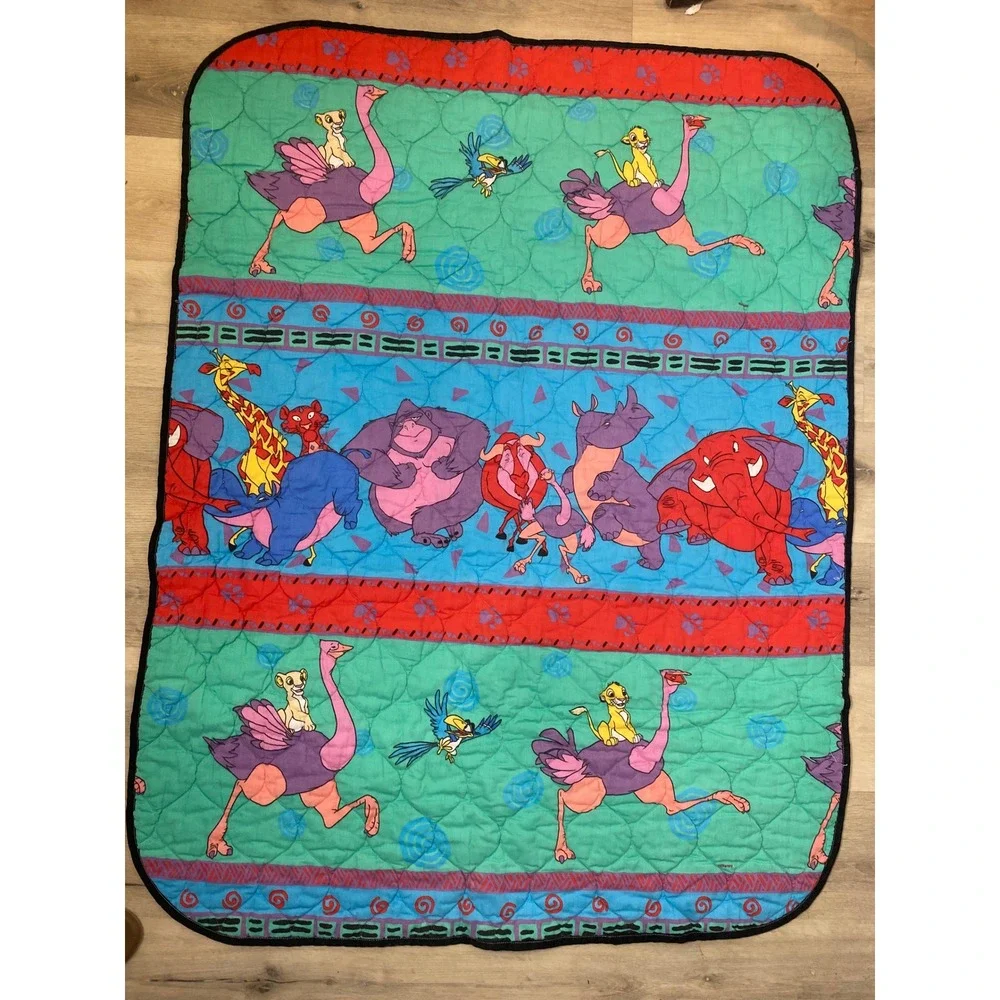 Vintage Disney The Lion King Quilted Baby Blanket Simba Zazu 42x54 Teal Red